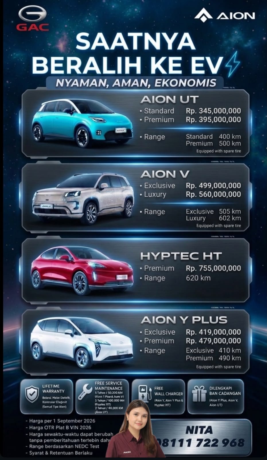 Informasi harga mobil listrik AION Bekasi